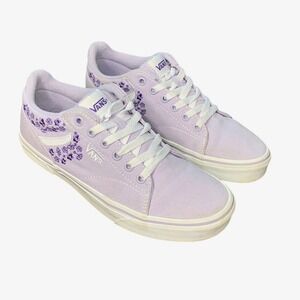 Vans Seldan Low Top Lavender Canvas Sneaker Purple Floral Embroidery Shoe Size 8